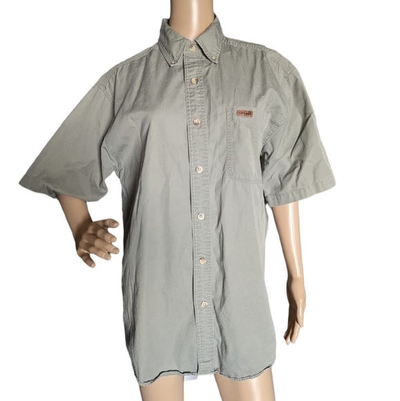 Carhartt Tan Cotton Canvas Short Sleeve Button Down Work Shirt Size M - Picture 1 of 8